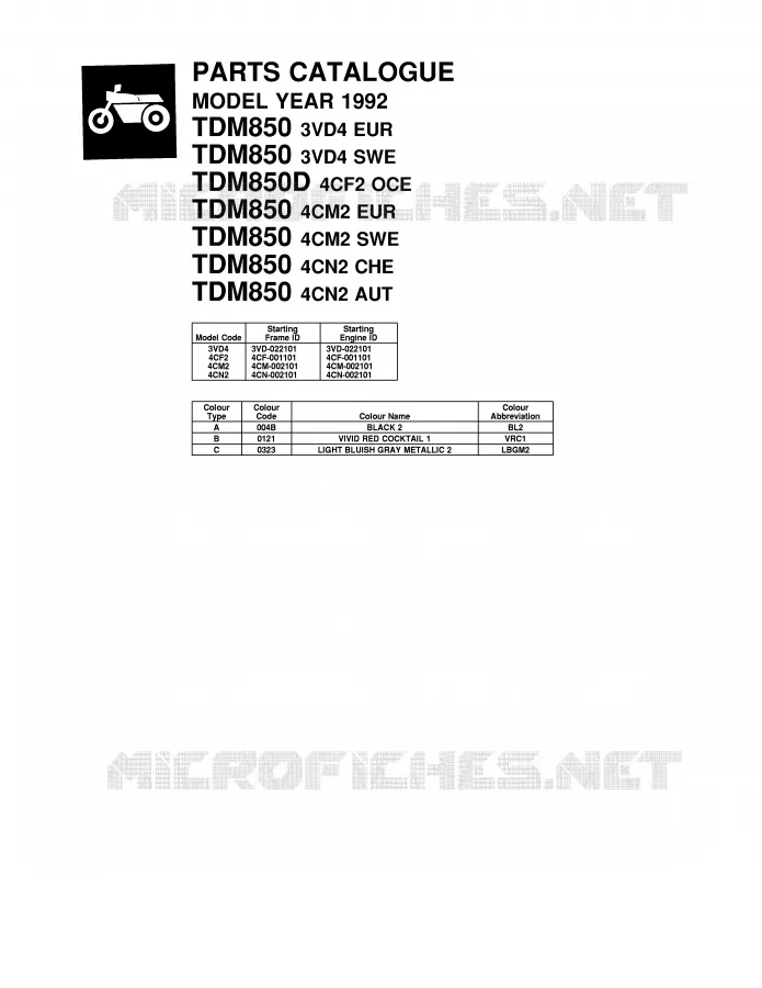 * CATALOG PREFACE * Yamaha MOTO 850 1992 TDM  TDM850