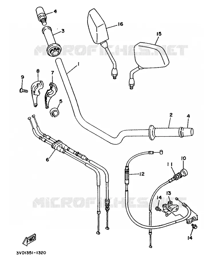 GUIDON ET CABLES Yamaha MOTO 850 1993 TDM  TDM850