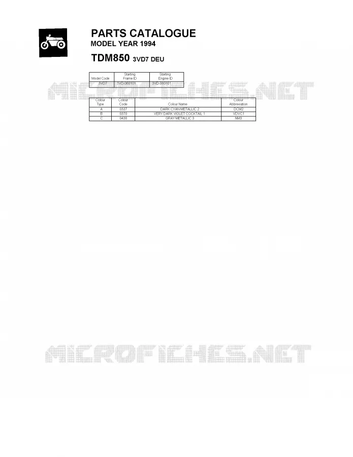 * CATALOG PREFACE * Yamaha MOTO 850 1994 TDM  TDM850