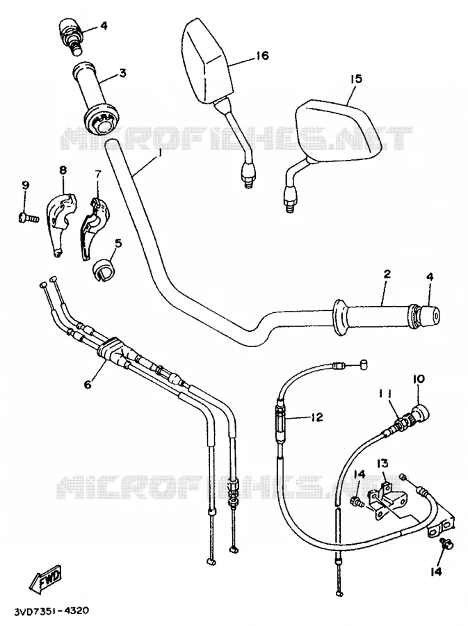 GUIDON ET CABLES Yamaha MOTO 850 1995 TDM  TDM850