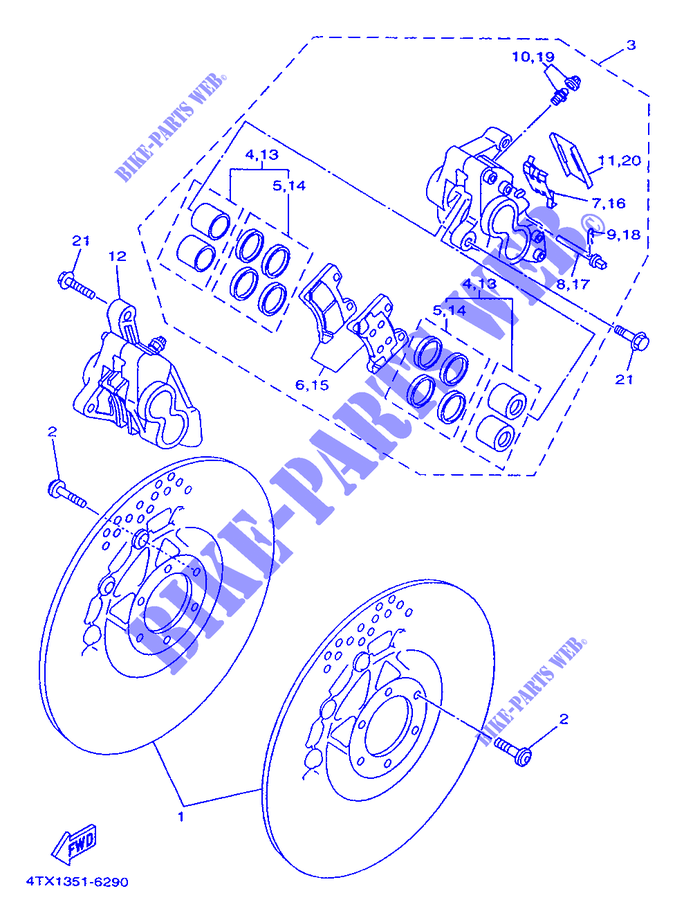 ETRIER DE FREIN AVANT pour Yamaha TDM850 de 1997
