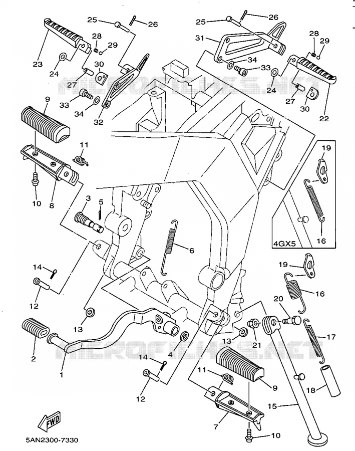 SUPPORT / REPOSE PIEDS Yamaha MOTO 125 1997 TDR  TDR125
