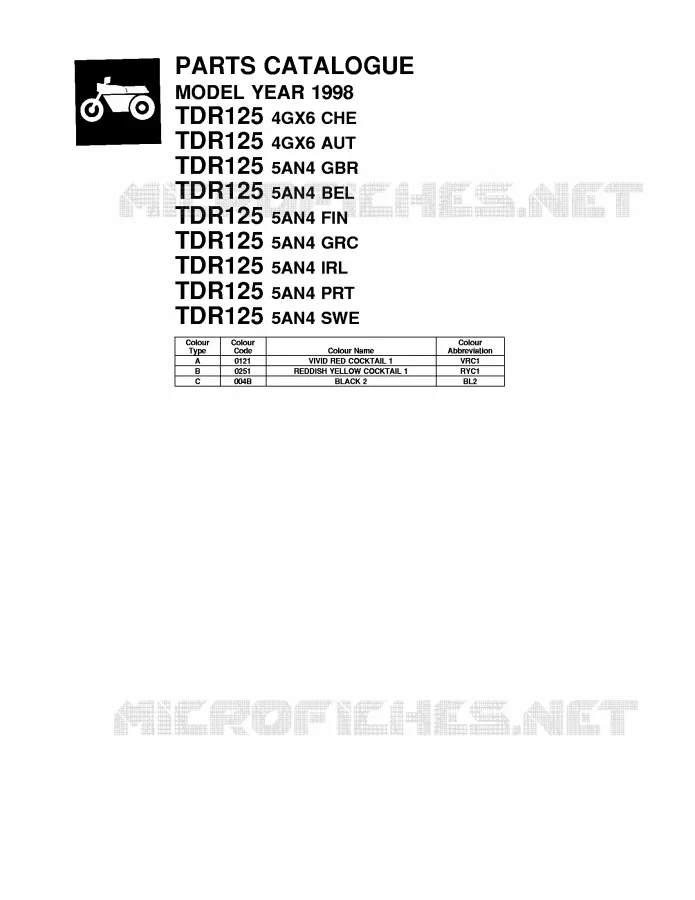* CATALOG PREFACE * Yamaha MOTO 125 1998 TDR  TDR125