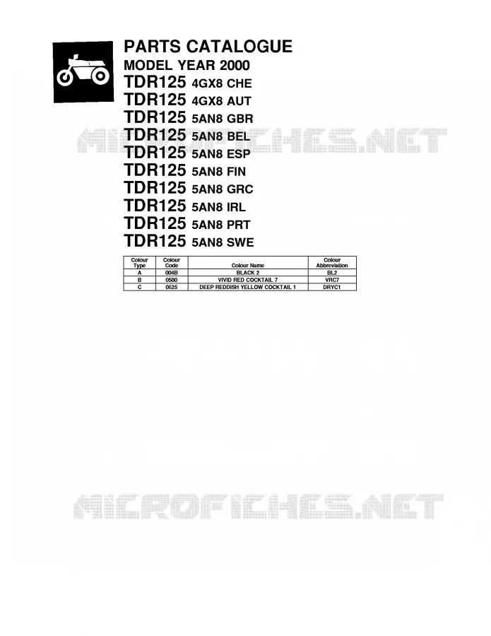 * CATALOG PREFACE * Yamaha MOTO 125 2000 TDR  TDR125