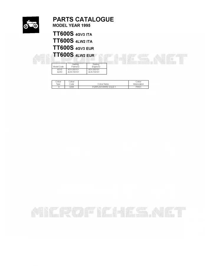 * CATALOG PREFACE * Yamaha MOTO 600 1995 TT  TT600S