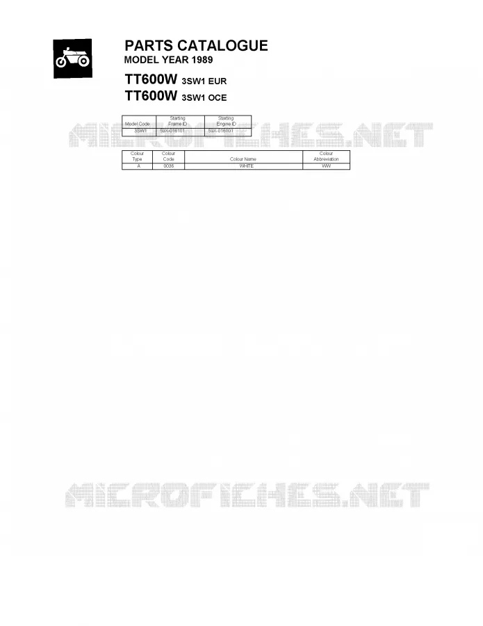 * CATALOG PREFACE * Yamaha MOTO 600 1989 TT  TT600W