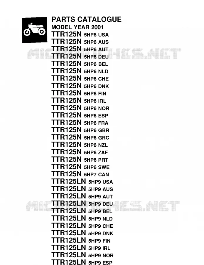 * CATALOG PREFACE * Yamaha MOTO 125 2001 TTR  TTR125LN