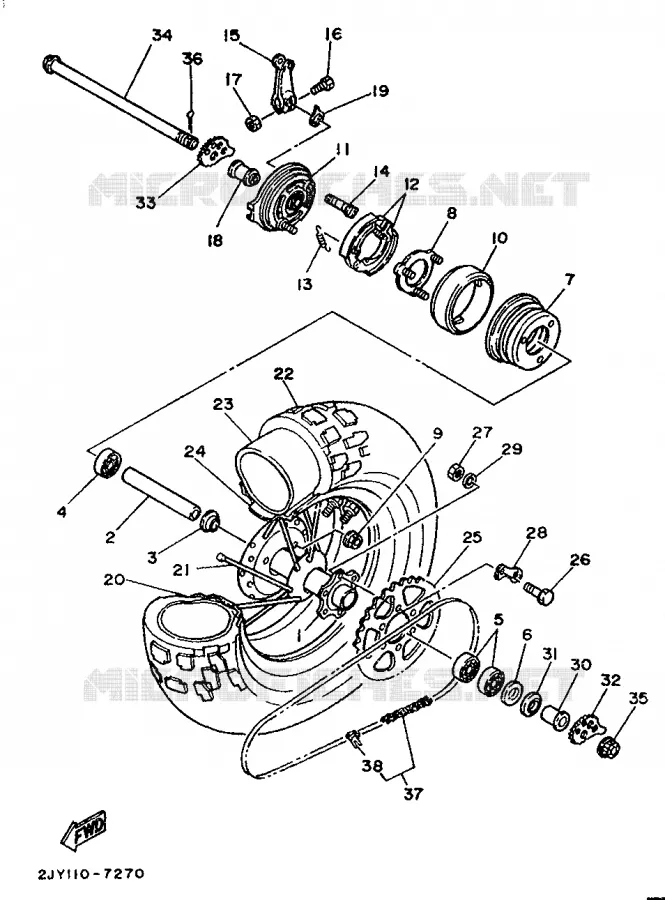 ROUE ARRIERE Yamaha MOTO 200 1994 TW  TW200E
