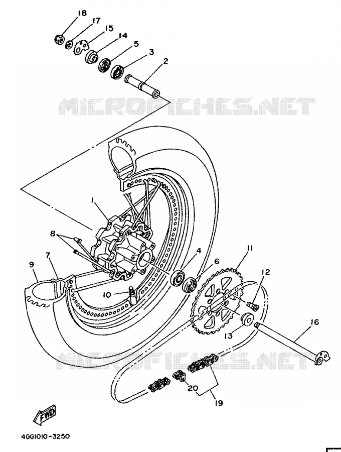 ROUE ARRIERE Yamaha MOTO 250 1995 TY  TY250Z