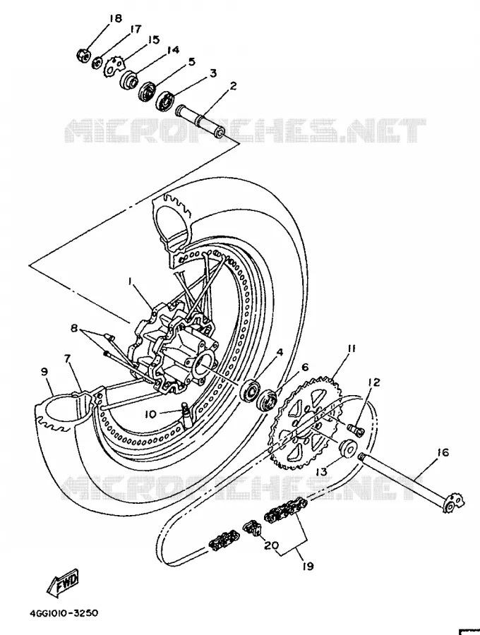 ROUE ARRIERE Yamaha MOTO 250 1996 TY  TY250Z