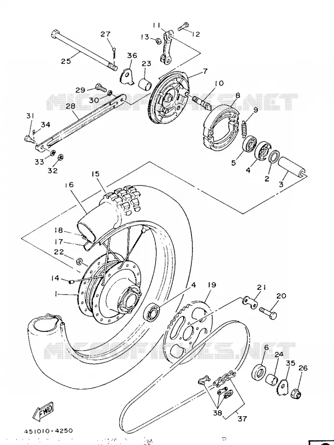 ROUE ARRIERE Yamaha MOTO 80 1987 TY  TY80