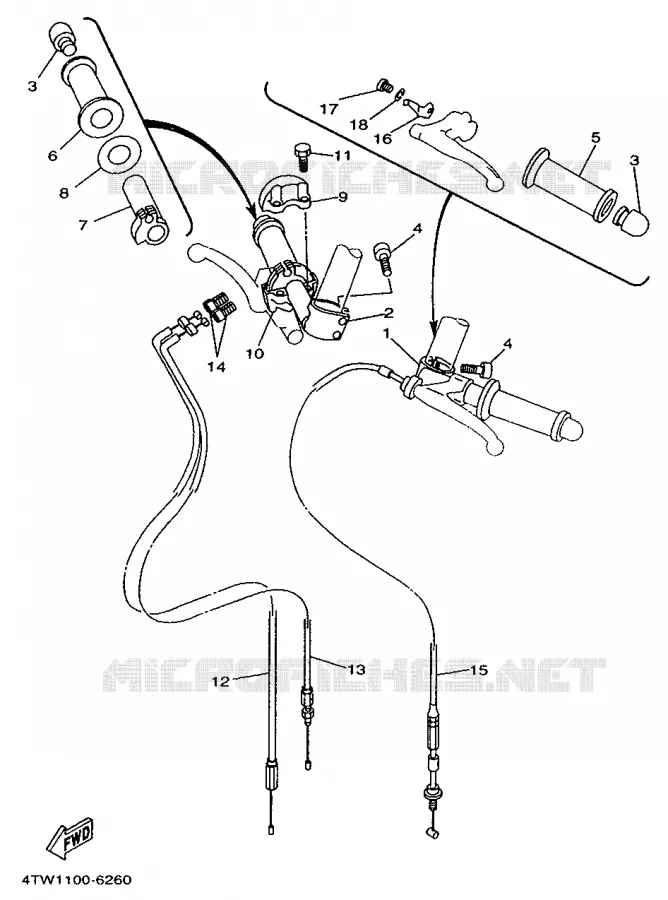 GUIDON ET CABLES Yamaha MOTO 250 1996 TZ  TZ250