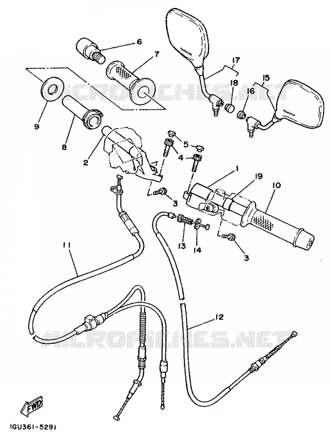 GUIDON ET CABLES Yamaha MOTO 125 1989 TZR  TZR125L