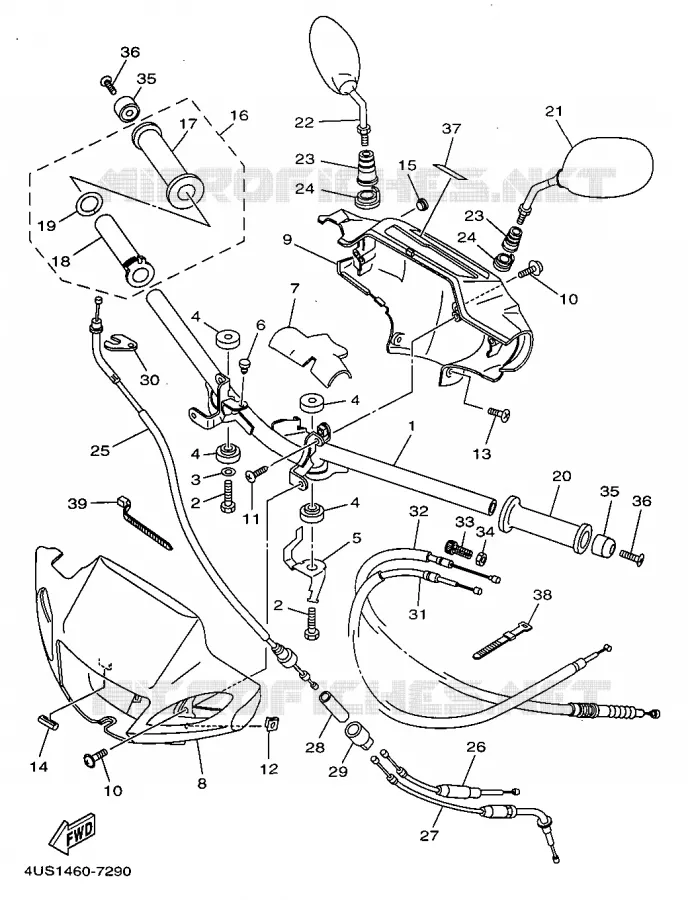 GUIDON ET CABLES Yamaha SCOOTER 110 1997 F1-Z  V110ZE
