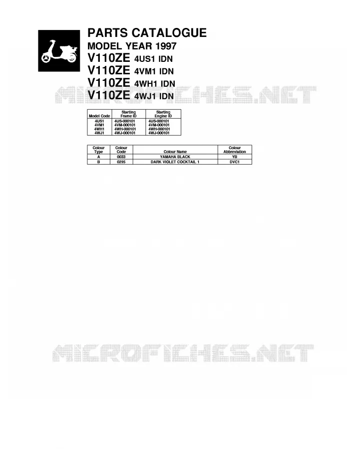 * CATALOG PREFACE * Yamaha SCOOTER 110 1997 F1  V110ZE