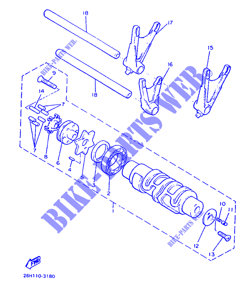 BARILLET DE SELECTION / FOURCHETTES pour Yamaha VMX12 de 1993