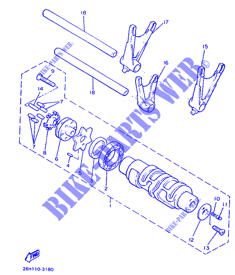 BARILLET DE SELECTION / FOURCHETTES pour Yamaha VMX12 de 1997
