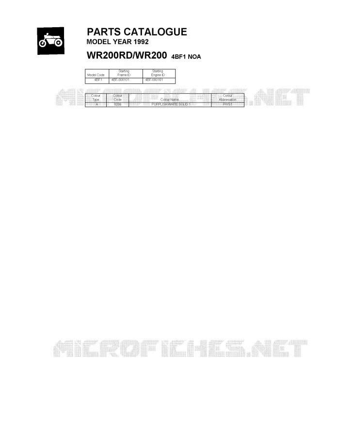 * CATALOG PREFACE * Yamaha MOTO 200 1992 WR  WR200RD/WR200