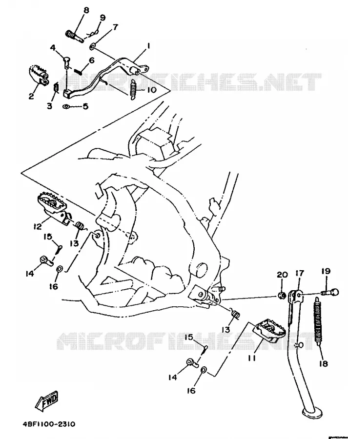 SUPPORT / REPOSE PIEDS Yamaha MOTO 200 1993 WR  WR200RE/WR200
