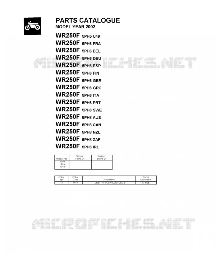 * CATALOG PREFACE * Yamaha MOTO 250 2002 WRF  WR250F