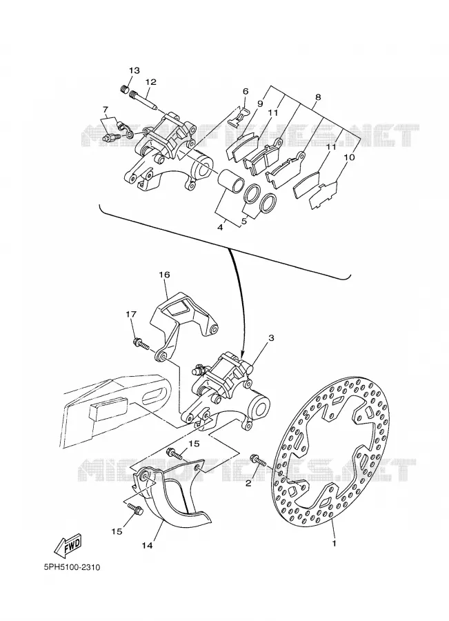 ETRIER DE FREIN ARRIERE Yamaha MOTO 250 2002 WRF  WR250F