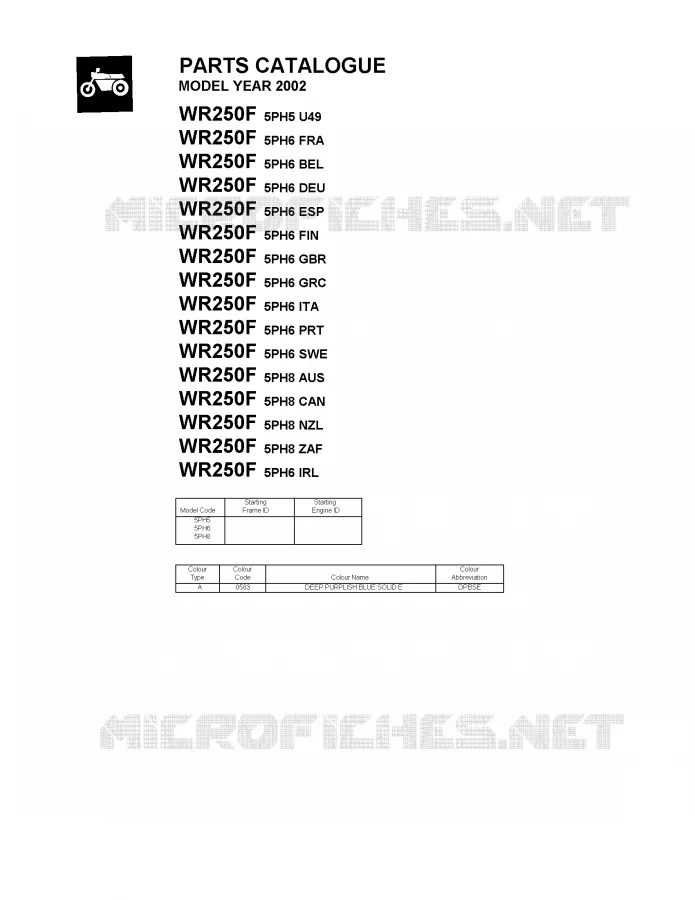 * CATALOG PREFACE * Yamaha MOTO 250 2002 WRF  WR250F