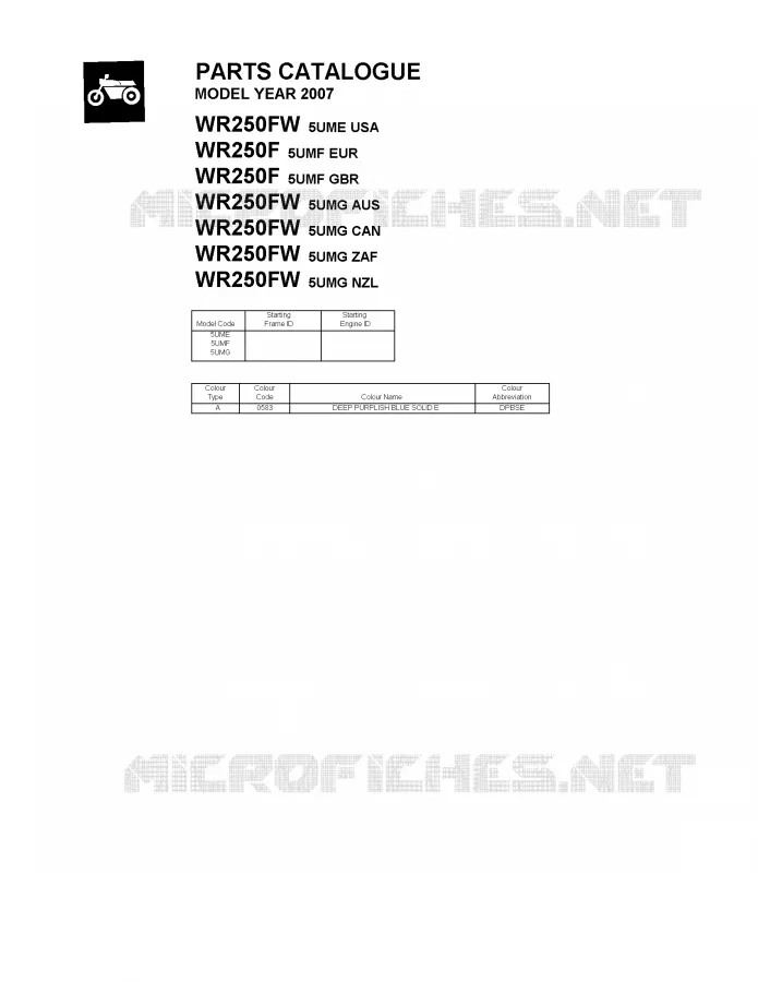 * CATALOG PREFACE * Yamaha MOTO 250 2007 WRF  WR250F