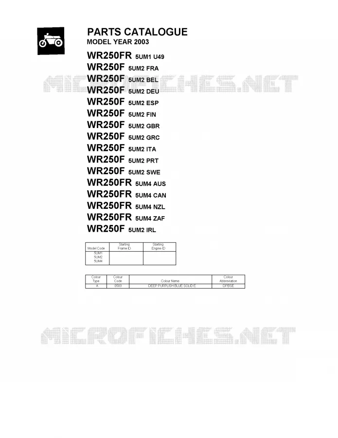 * CATALOG PREFACE * Yamaha MOTO 250 2003 WRF  WR250FR