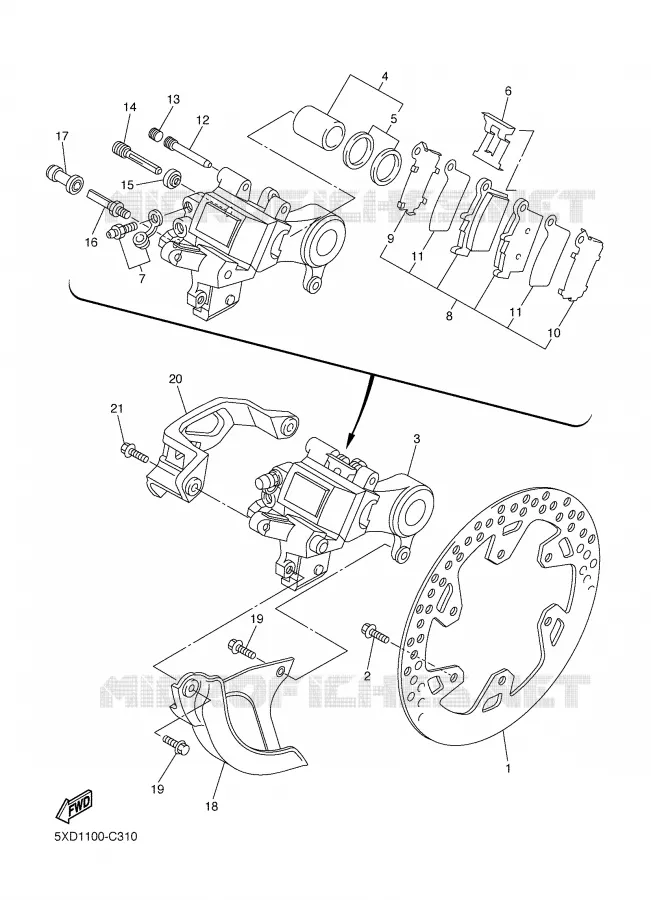 ETRIER DE FREIN ARRIERE Yamaha MOTO 250 2004 WRF  WR250FS
