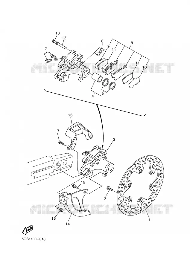 ETRIER DE FREIN ARRIERE Yamaha MOTO 400 2002 WRF  WR400F