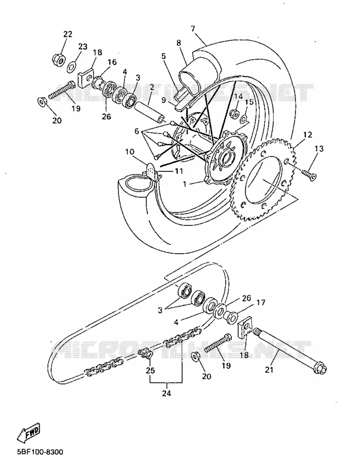 ROUE ARRIERE Yamaha MOTO 400 1998 WRF  WR400FK