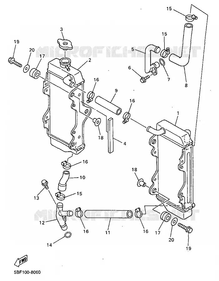 RADIATEUR / DURITES Yamaha MOTO 400 1998 WRF  WR400FK