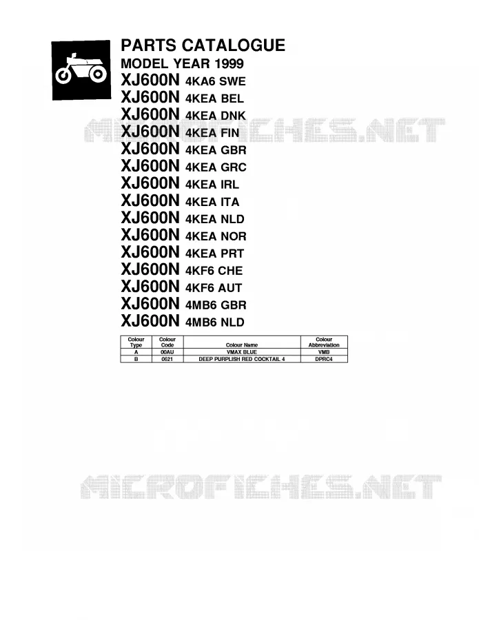 * CATALOG PREFACE * Yamaha MOTO 600 1999 XJN  XJ600N