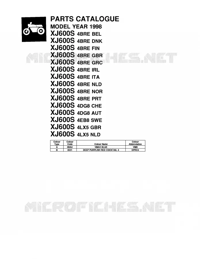 * CATALOG PREFACE * Yamaha MOTO 600 1998 XJS DIVERSION  XJ600S