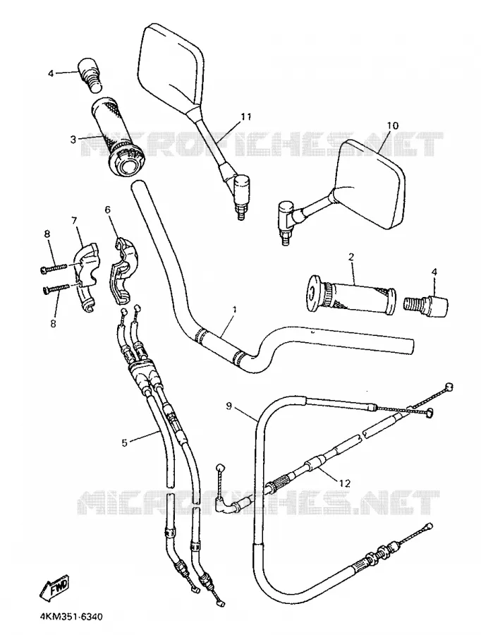 GUIDON ET CABLES Yamaha MOTO 900 1997 DIVERSION  XJ900S