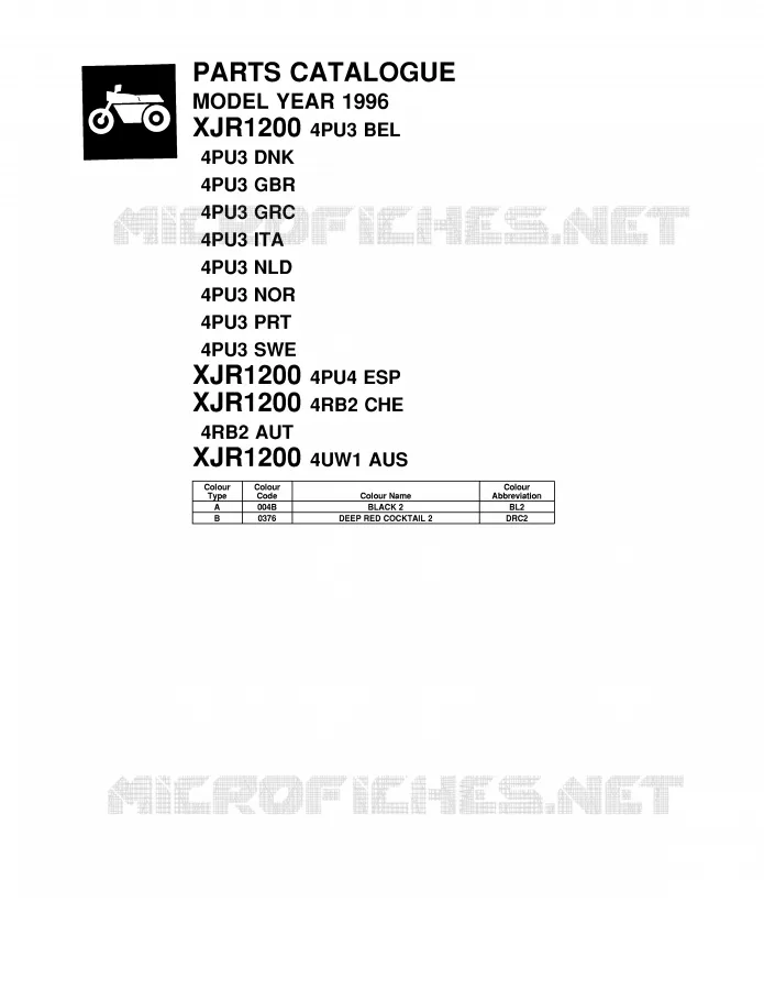 * CATALOG PREFACE * Yamaha MOTO 1200 1996 XJR  XJR1200