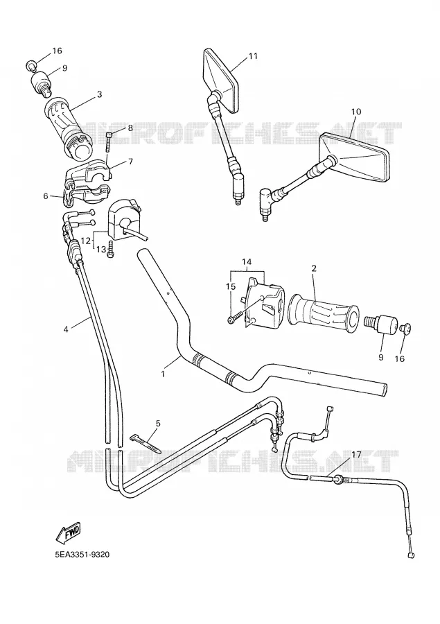 GUIDON ET CABLES Yamaha MOTO 1300 2000 XJR  XJR1300