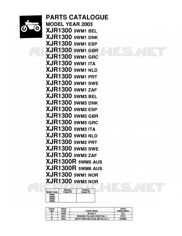 * CATALOG PREFACE * Yamaha MOTO 1300 2003 XJR  XJR1300