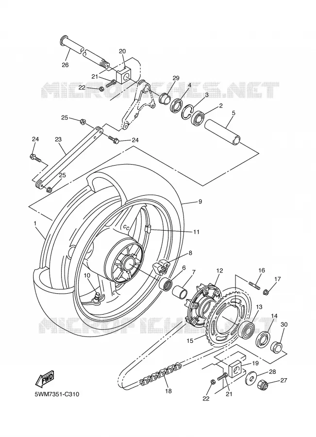 ROUE ARRIERE Yamaha MOTO 1300 2006 XJR  XJR1300