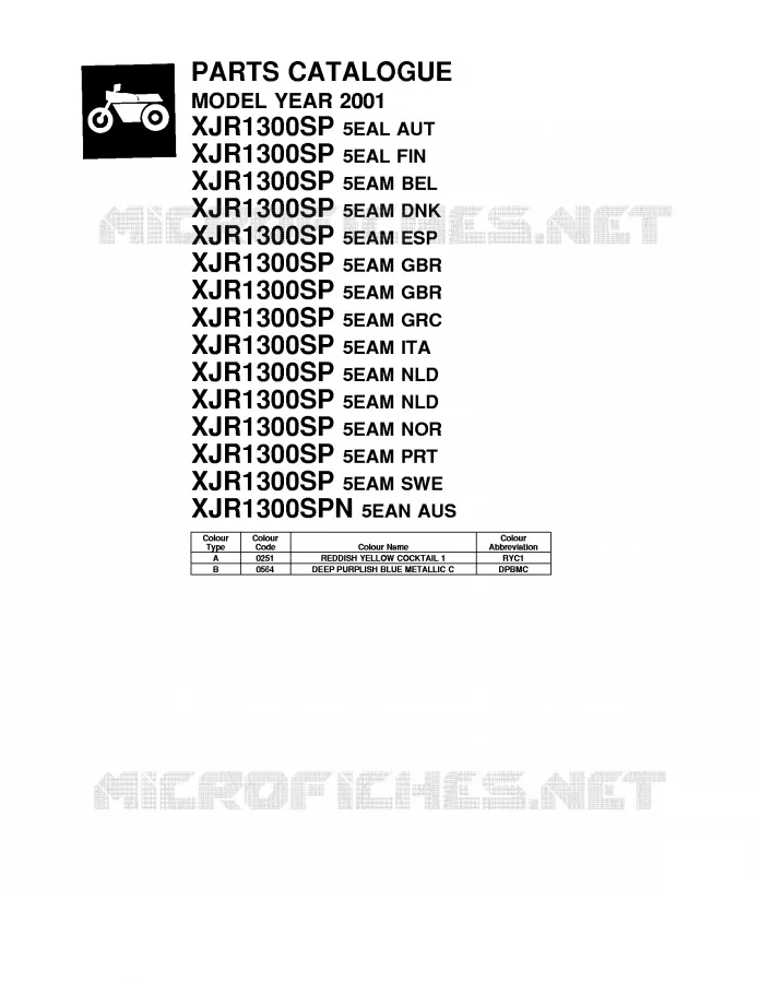* CATALOG PREFACE * Yamaha MOTO 1300 2001 XJR  XJR1300SP