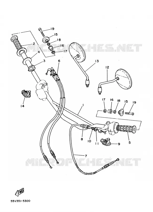 GUIDON ET CABLES Yamaha MOTO 350 1988 XT  XT350'88