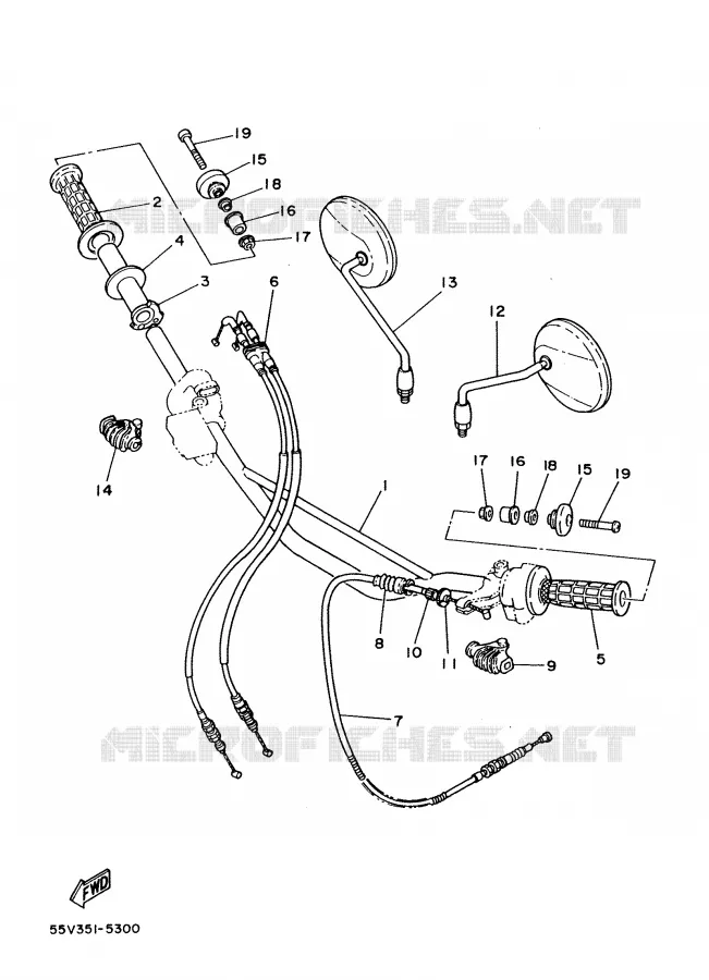 GUIDON ET CABLES Yamaha MOTO 350 1988 XT  XT350'88