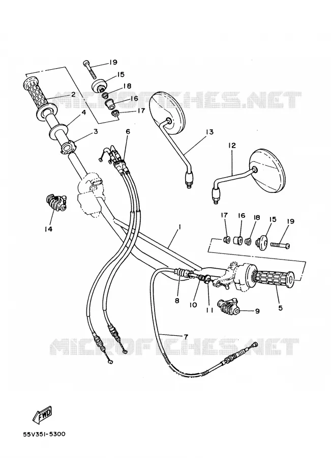 GUIDON ET CABLES Yamaha MOTO 350 1988 XT  XT350'88