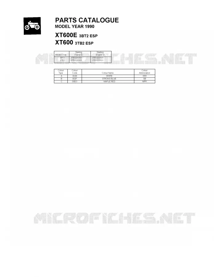 * CATALOG PREFACE * Yamaha MOTO 600 1990 XTE  XT600E