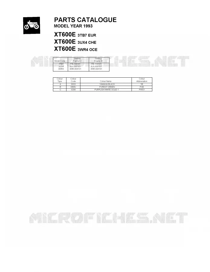 * CATALOG PREFACE * Yamaha MOTO 600 1993 XTE  XT600E
