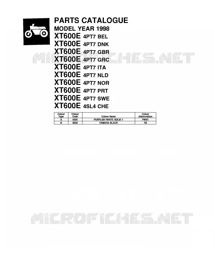 * CATALOG PREFACE * Yamaha MOTO 600 1998 XTE  XT600E
