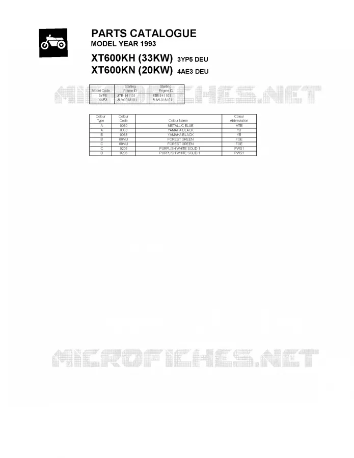 * CATALOG PREFACE * Yamaha MOTO 600 1993 XT  XT600KN (20KW)