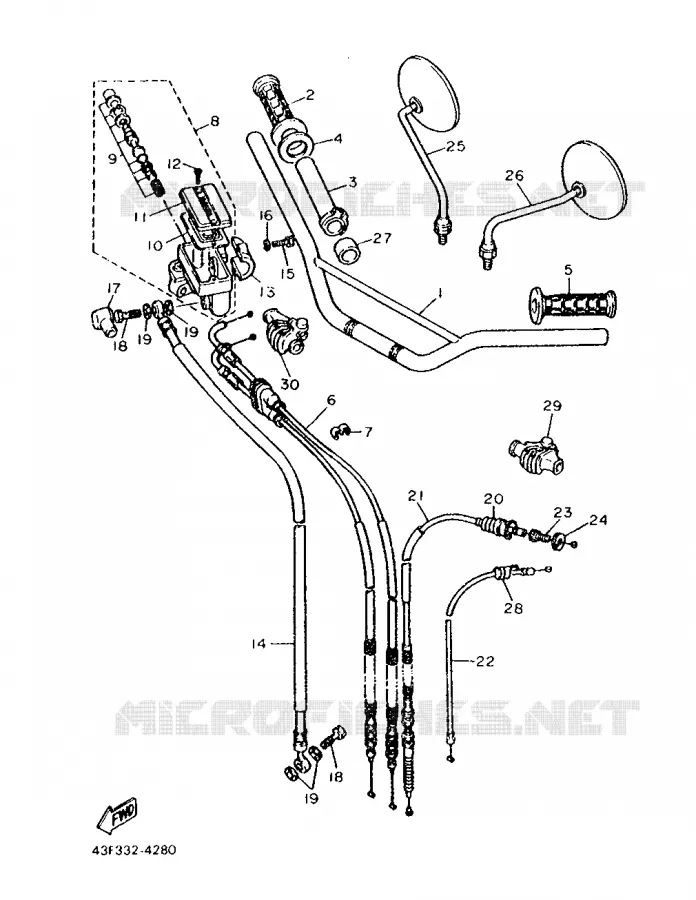 GUIDON ET CABLES Yamaha MOTO 600 1986 XT  XT600N (20.0KW)