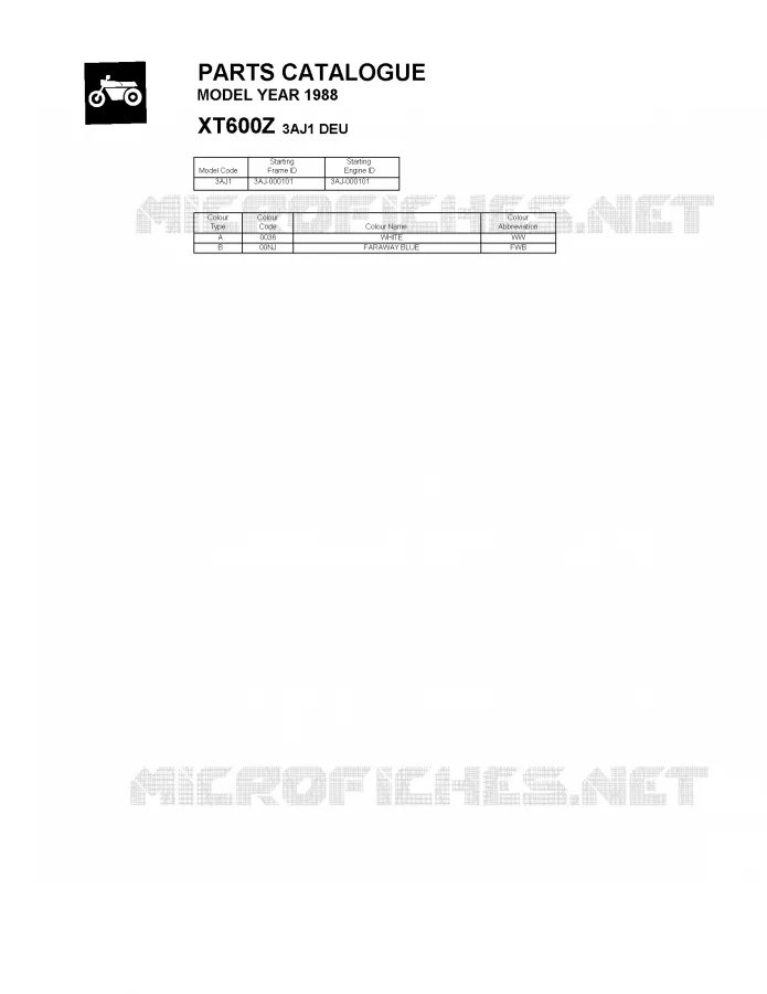 * CATALOG PREFACE * Yamaha MOTO 600 1988 XTZ  XT600Z