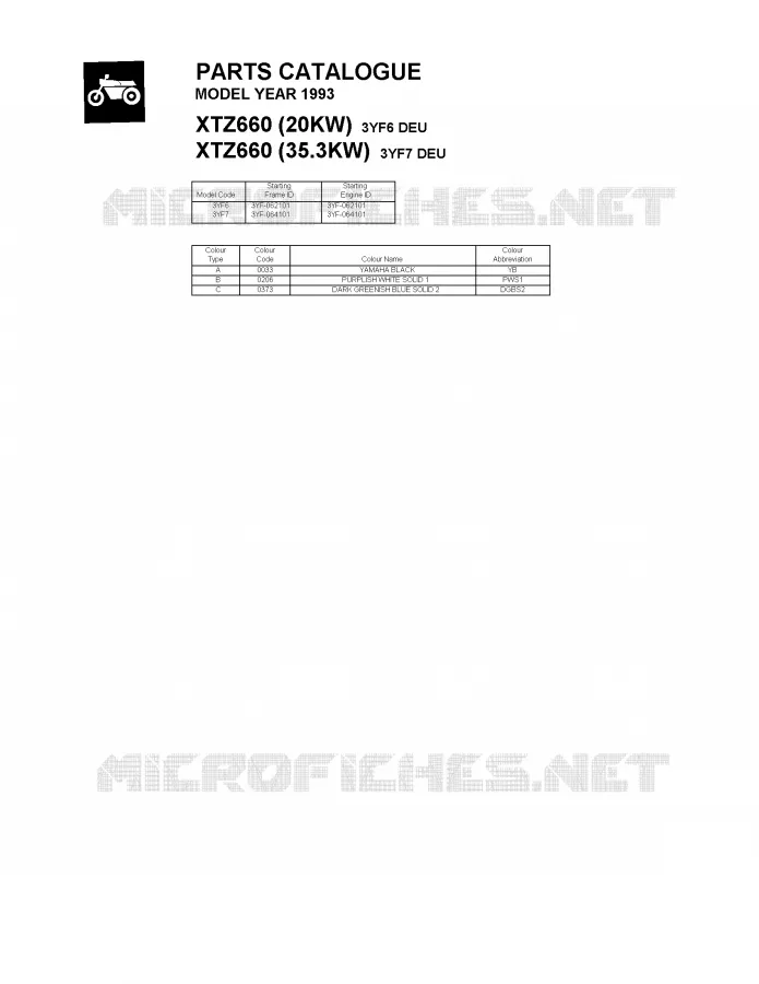 * CATALOG PREFACE * Yamaha MOTO 660 1993 TENERE  XTZ660